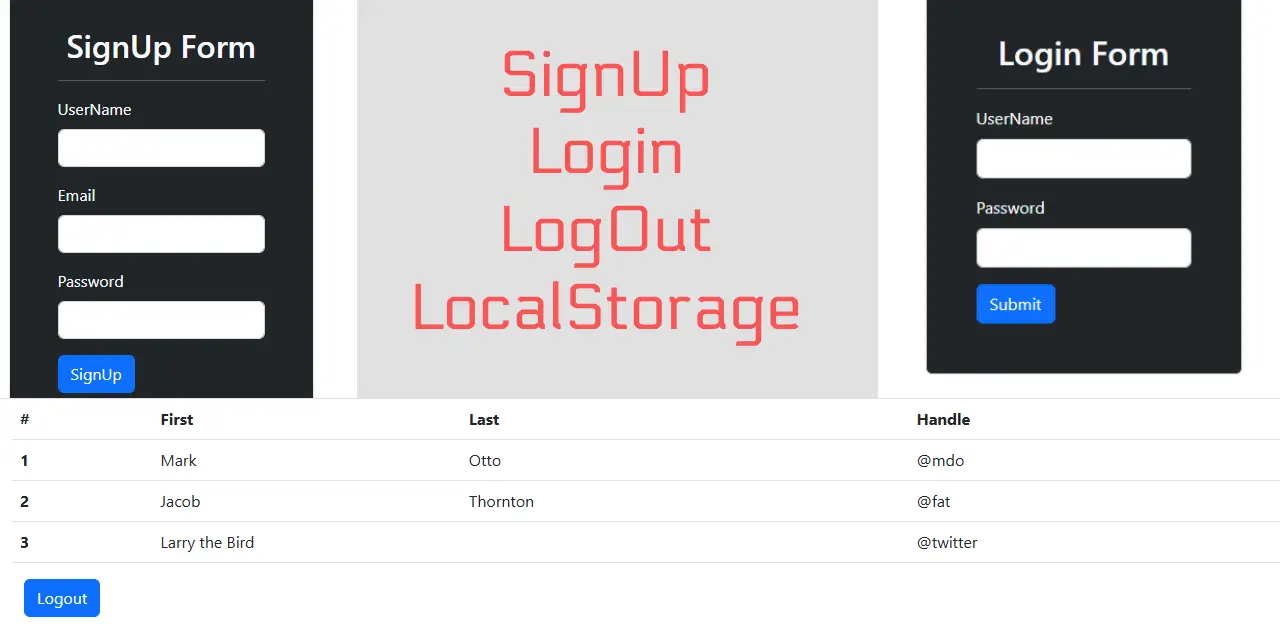 JavaScript Login Form with Signup and Logout